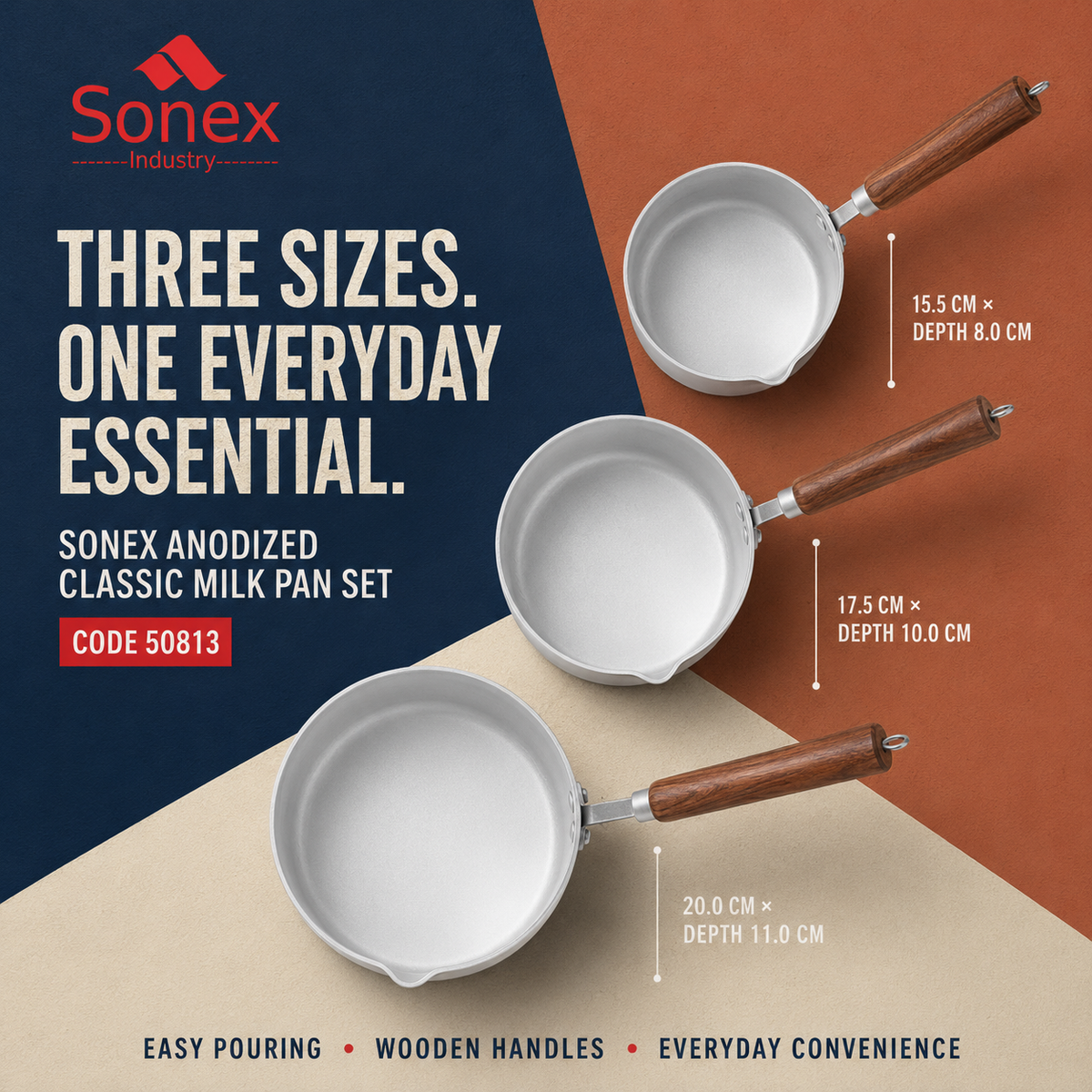 Sonex Anodized Classic Milk Pan Set – 3 Pieces