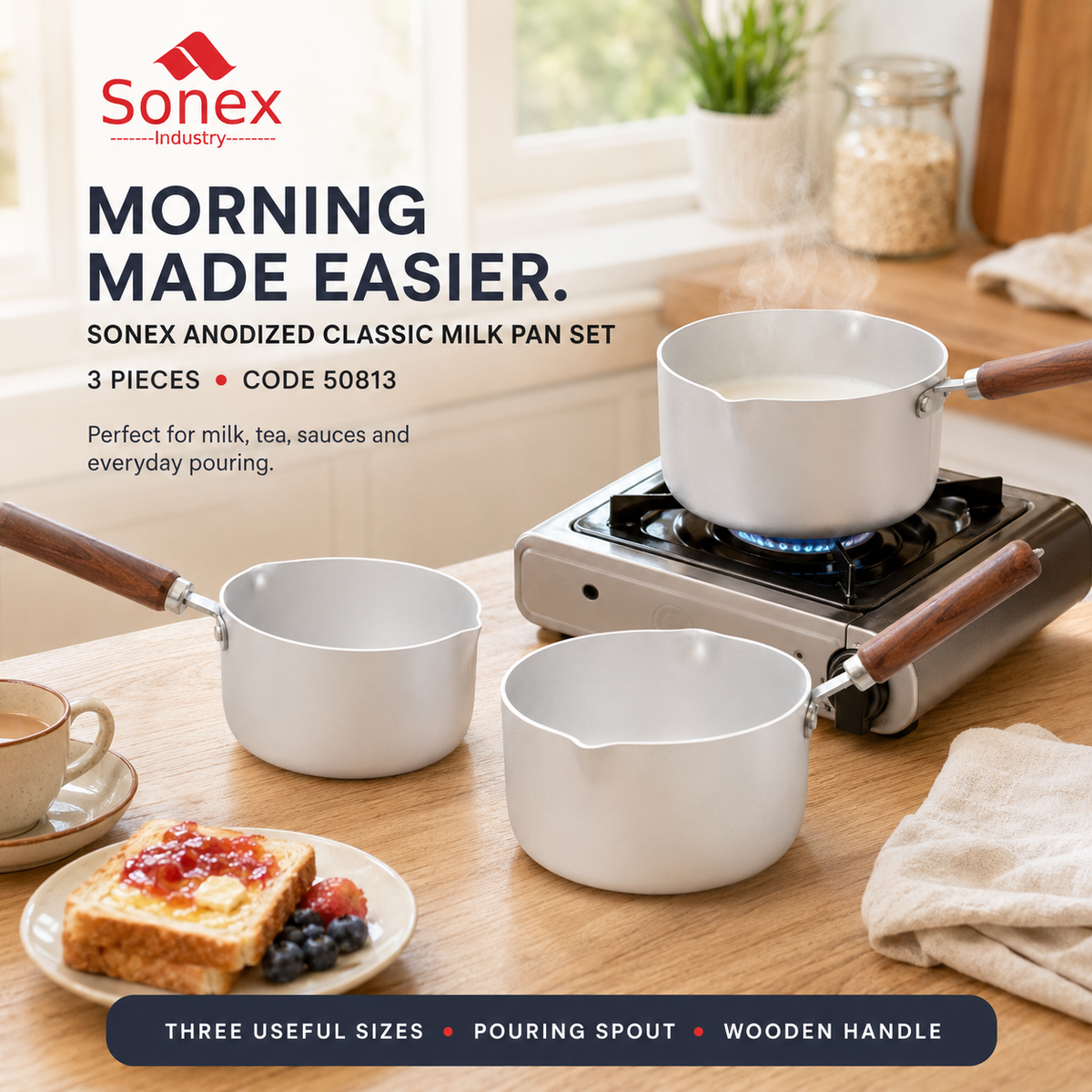 Sonex Anodized Classic Milk Pan Set – 3 Pieces