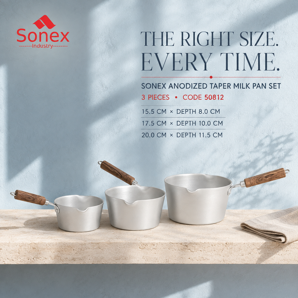 Sonex Anodized Taper Milk Pan Set – 3 Pieces