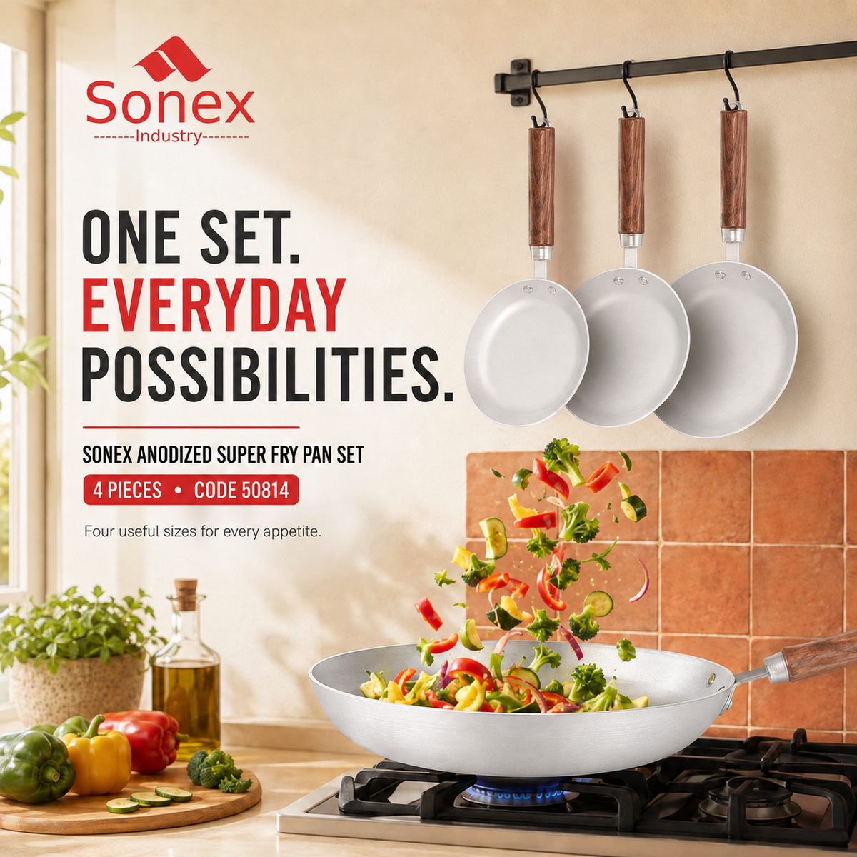 Sonex Anodized Super Fry Pan Set – 4 Pieces