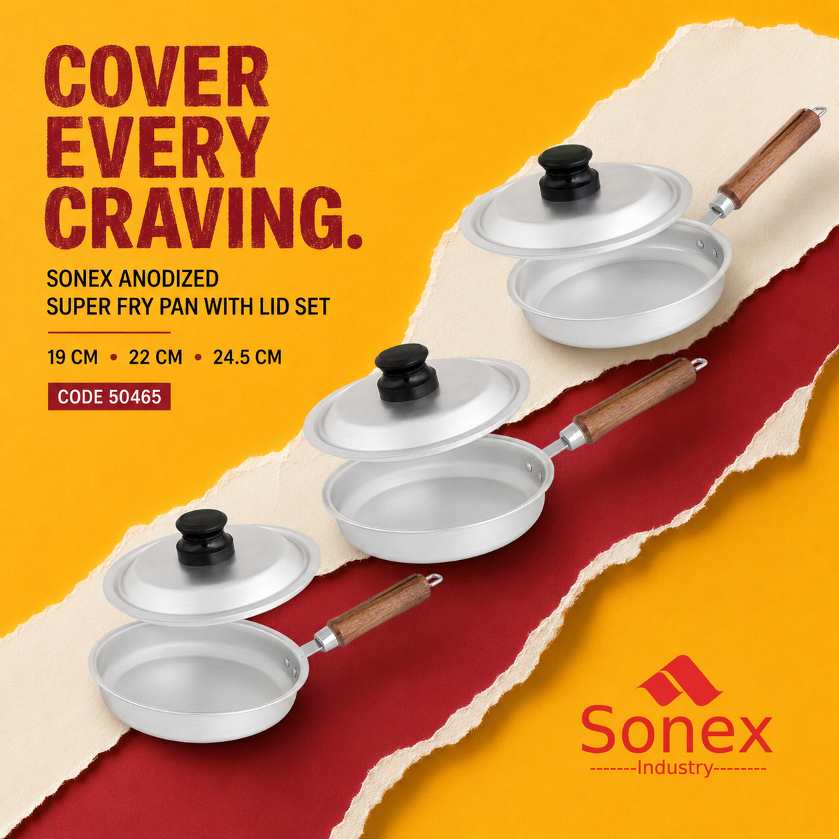 Sonex Anodized Fry Pan Set with Lids – 3 Pieces