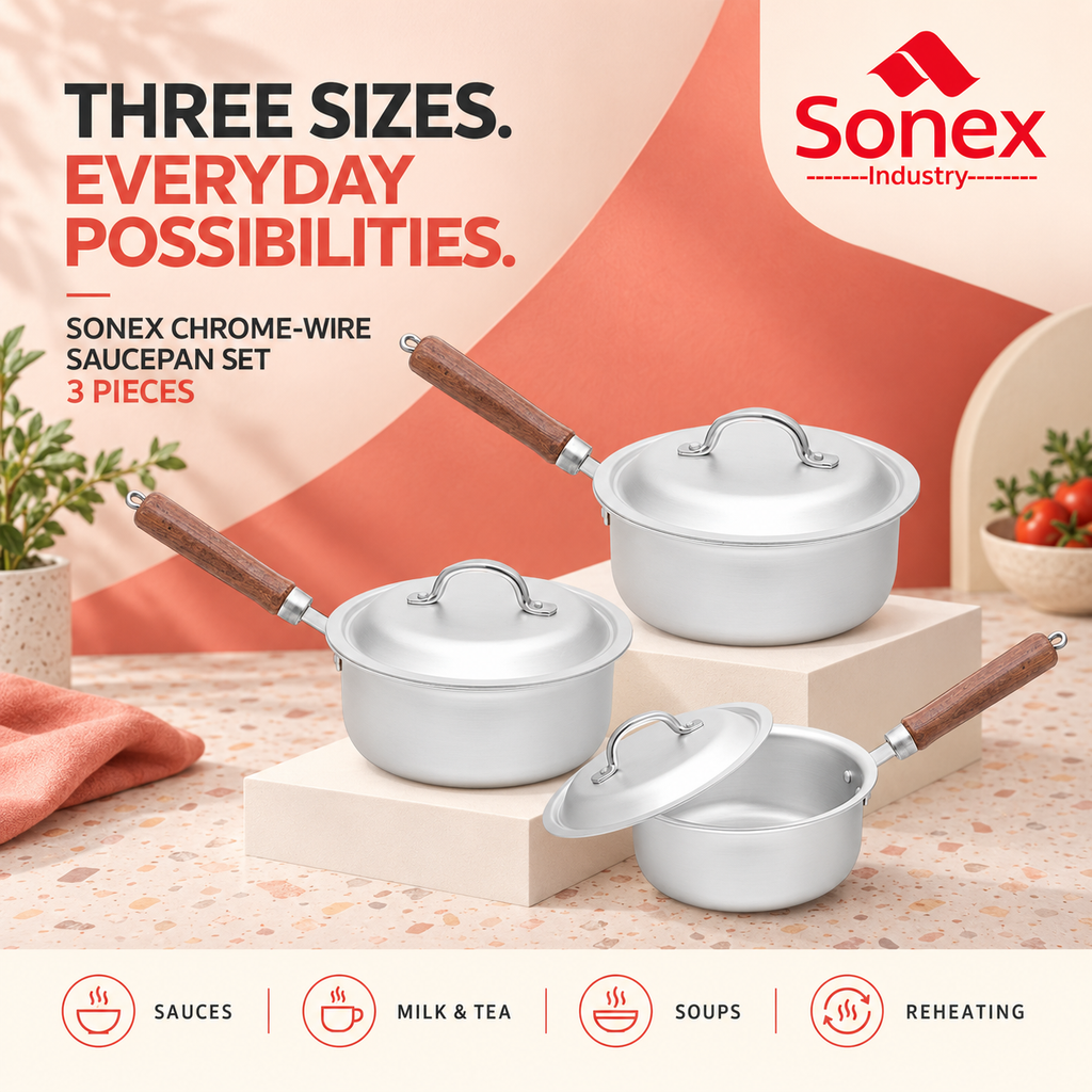 Sonex Chrome-Wire Saucepan Set – 3 Pieces