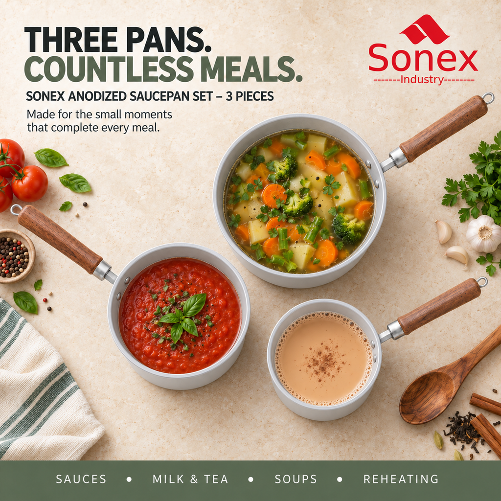 Sonex Anodized Saucepan Set – 3 Pieces