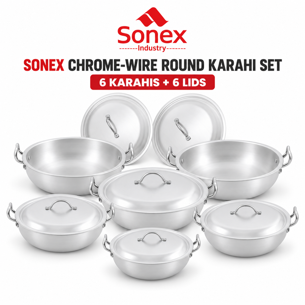 Sonex Chrome-Wire Round Karahi Set – 6 Pieces