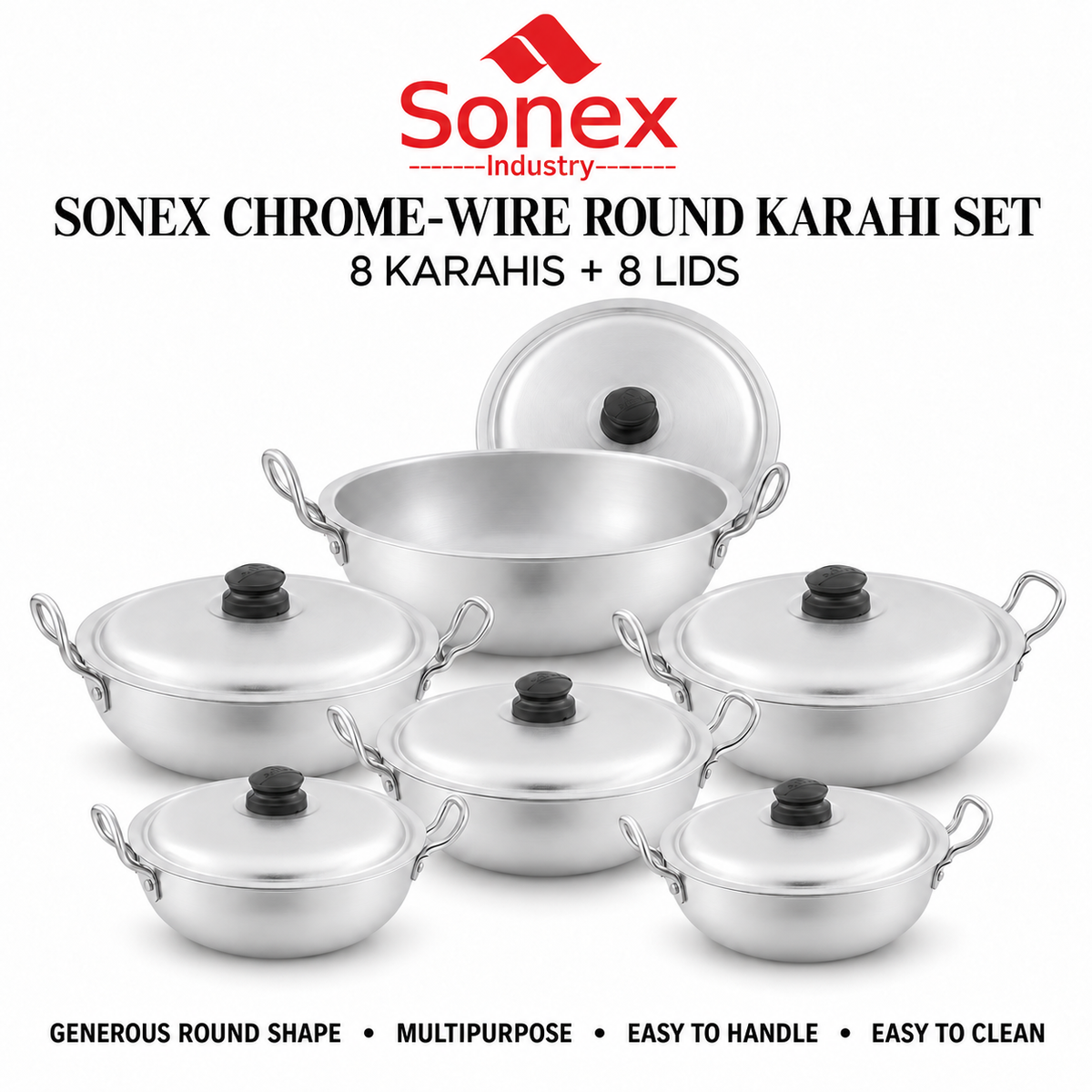 Sonex Anodized Round Karahi Set 1–8