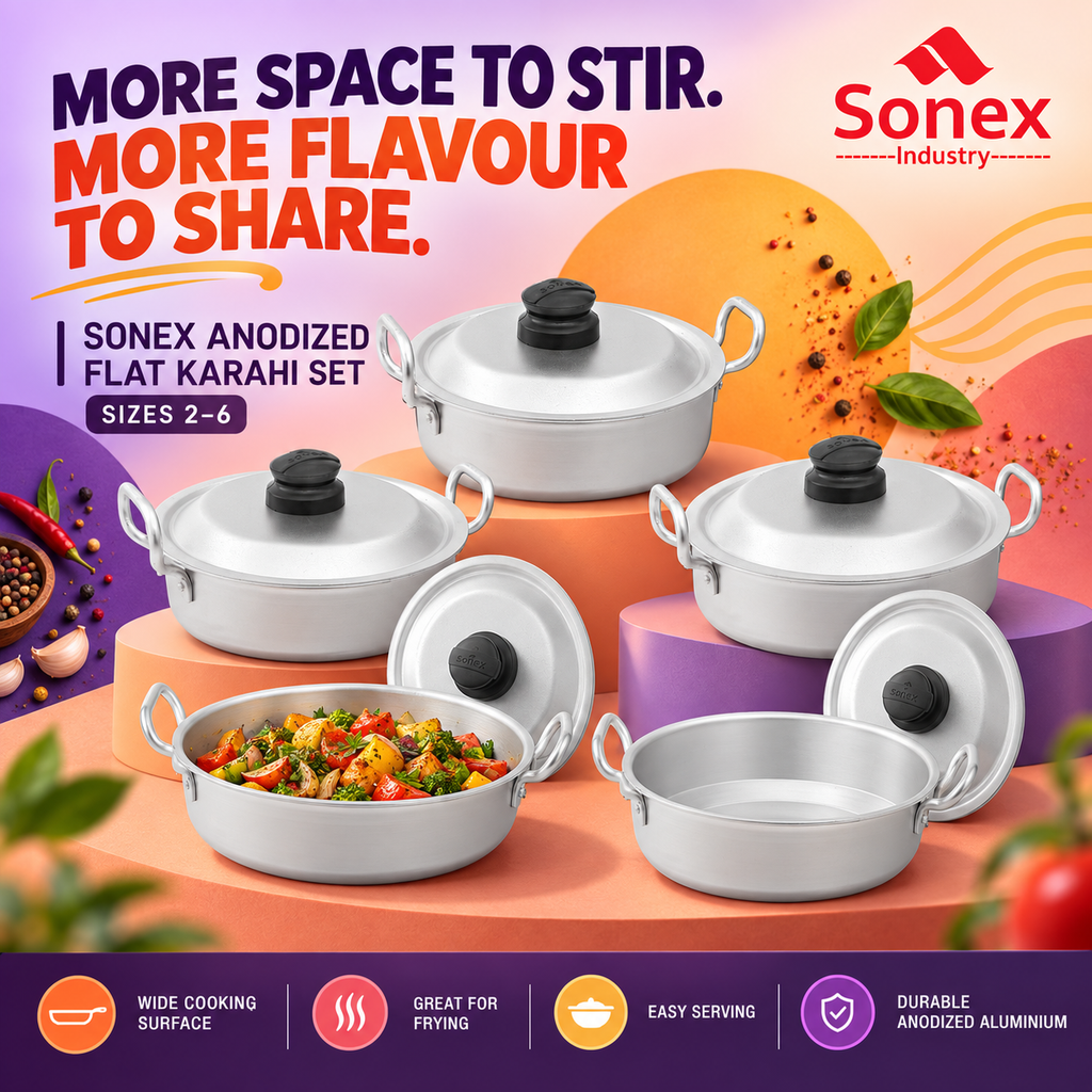 Sonex Anodized Flat Karahi Set 2–6