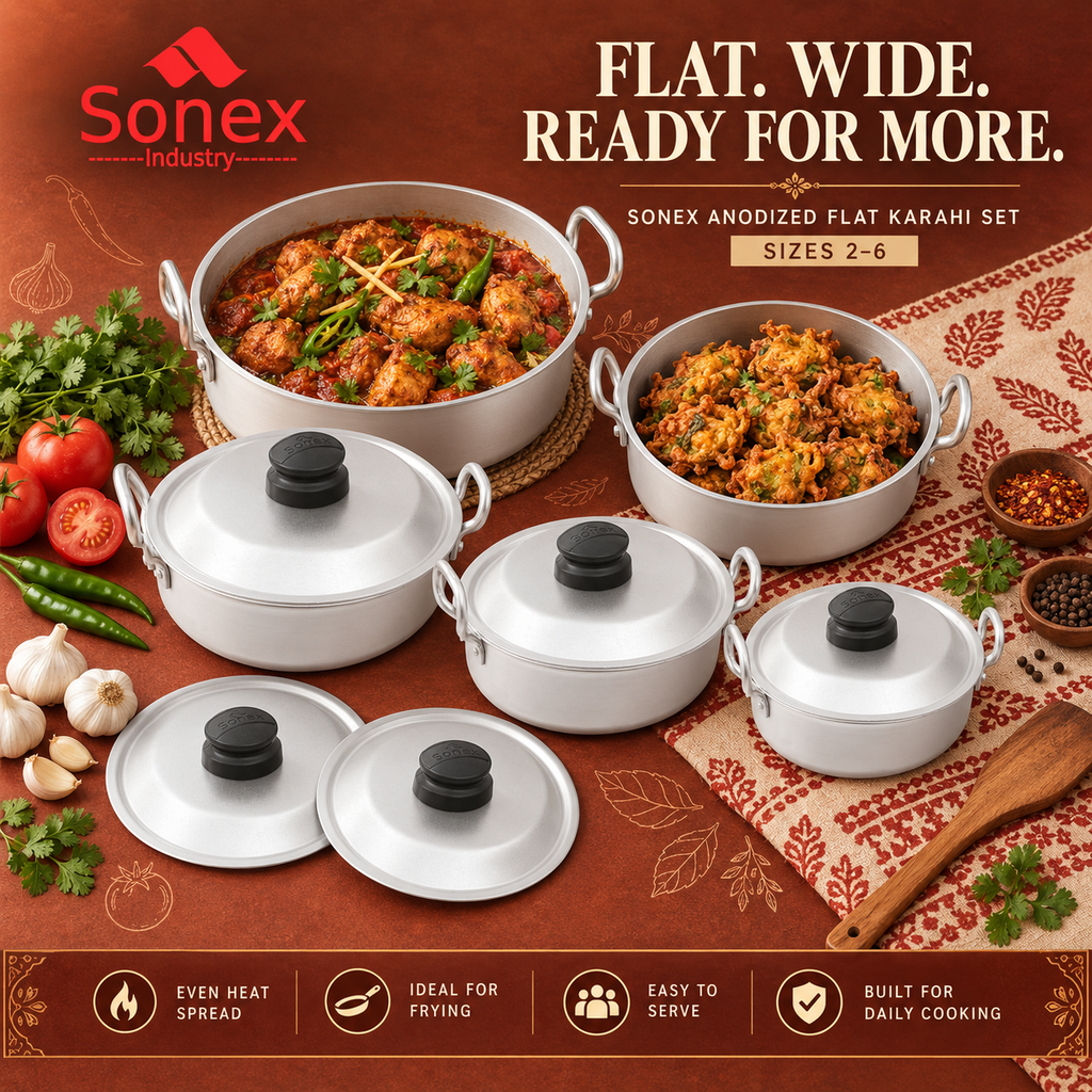 Sonex Anodized Flat Karahi Set 2–6