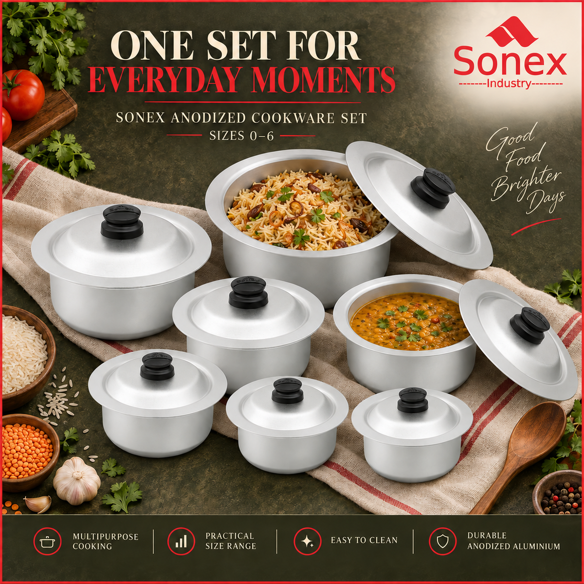 Sonex Anodized Cookware Set 0–6