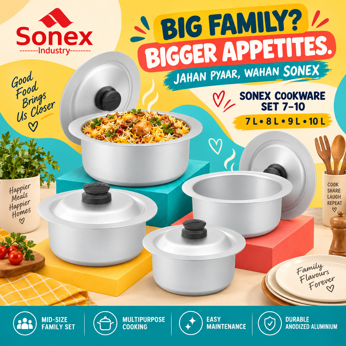 Sonex Anodized Cookware Set 7–10