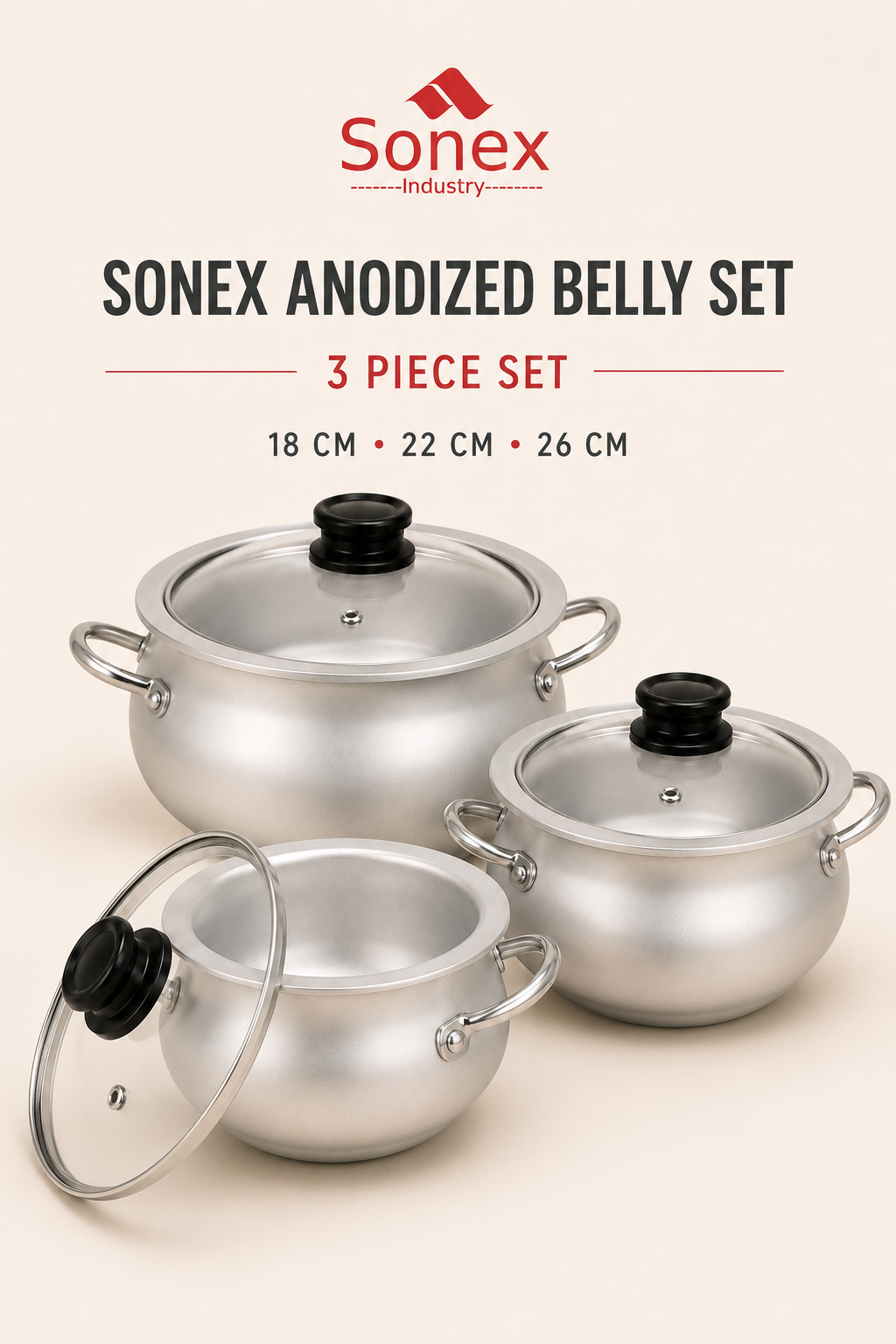 Sonex Anodized Belly Set GL – 18/22/26 cm