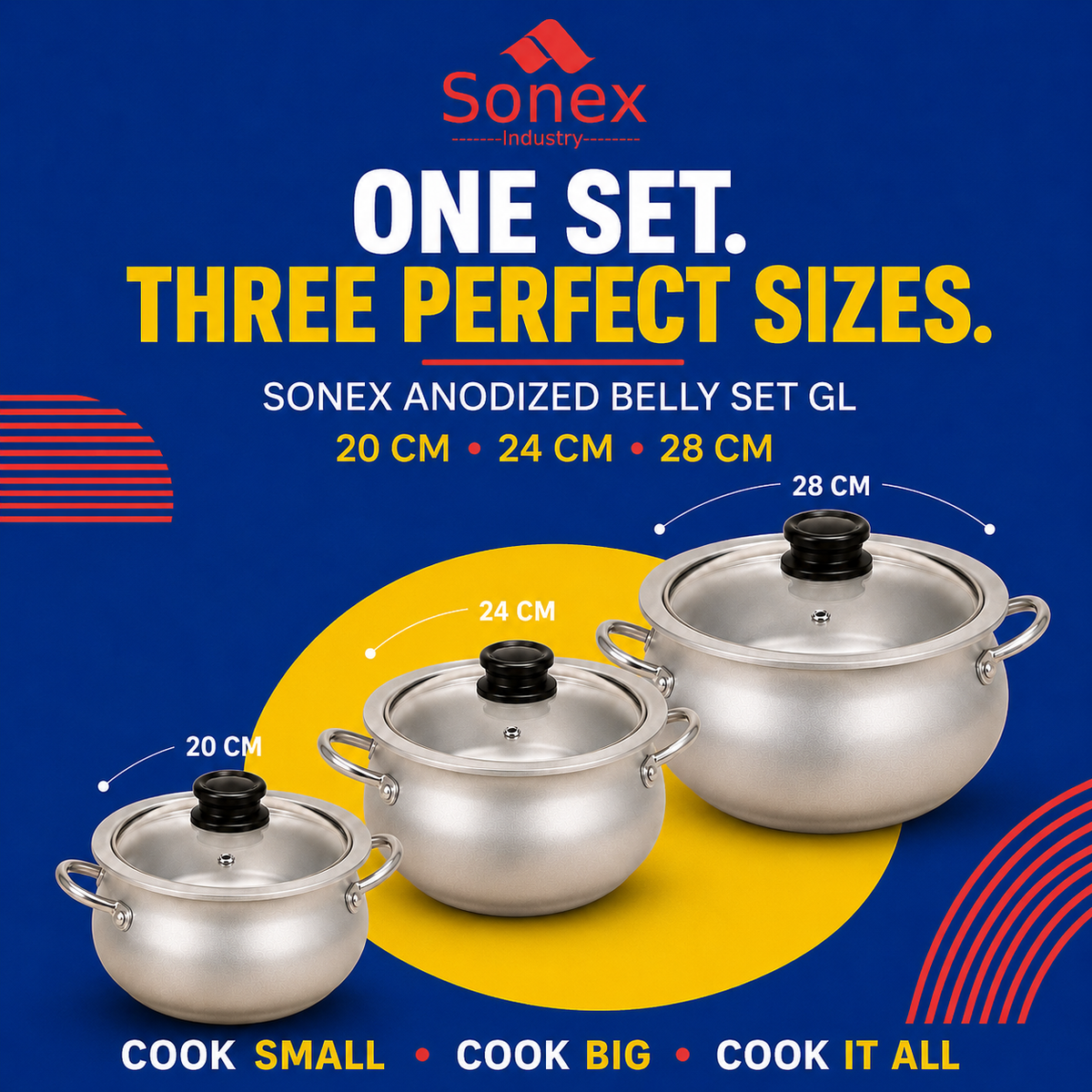 Sonex Anodized Belly Set GL – 20/24/28 cm