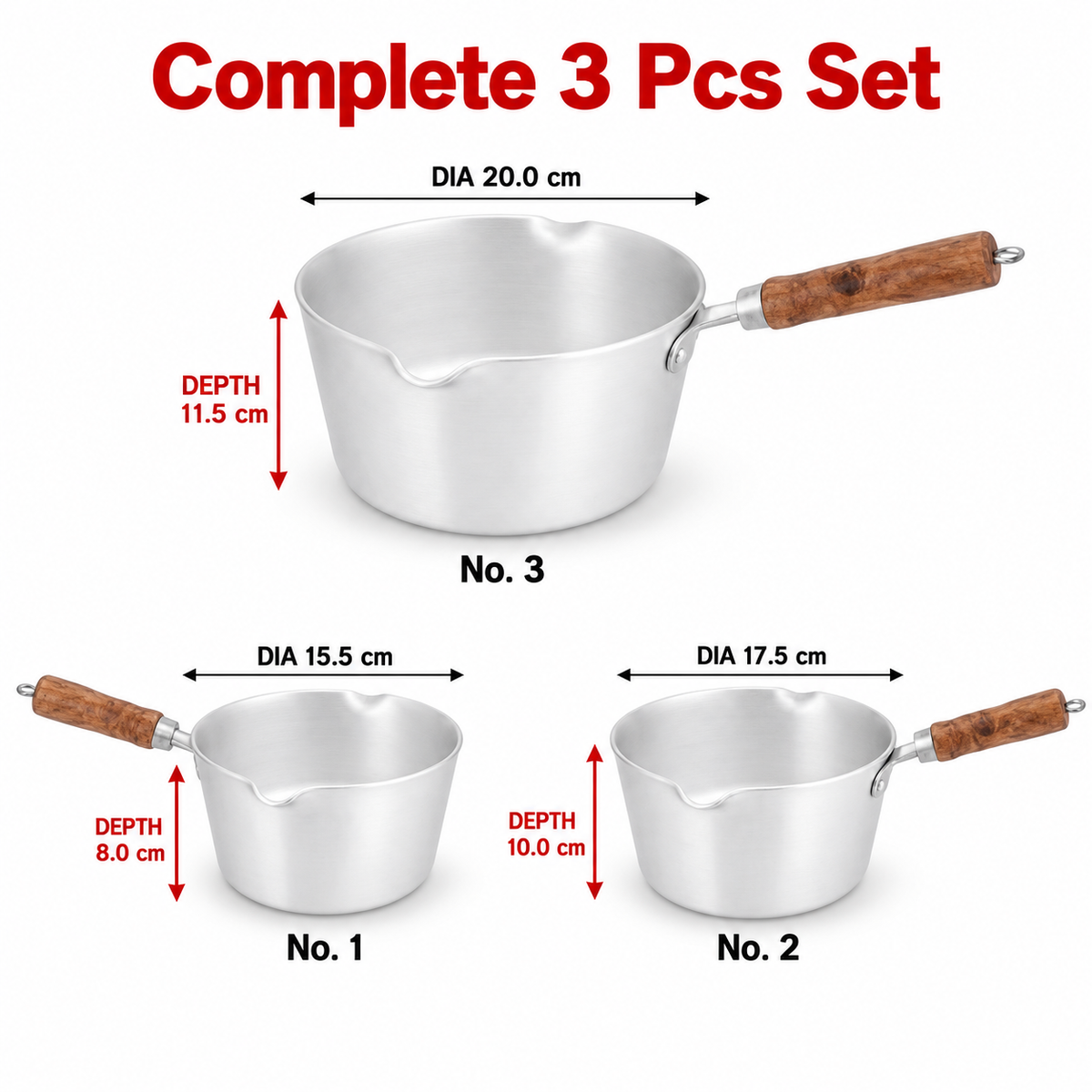 Sonex Anodized Taper Milk Pan Set – 3 Pieces