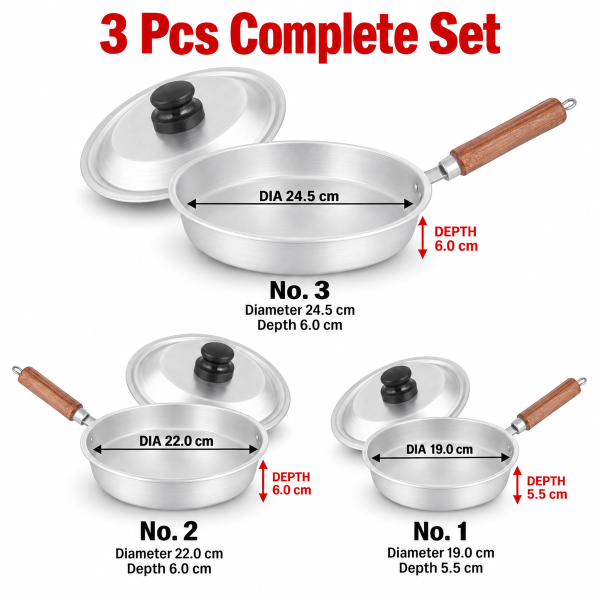 Sonex Anodized Fry Pan Set with Lids – 3 Pieces