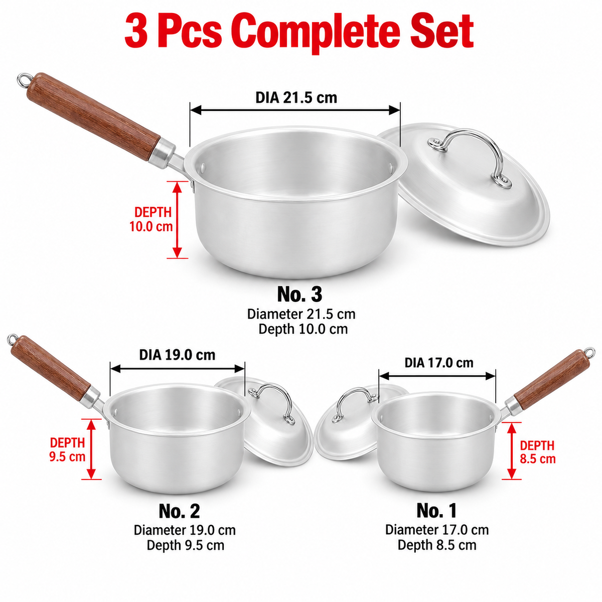 Sonex Chrome-Wire Saucepan Set – 3 Pieces