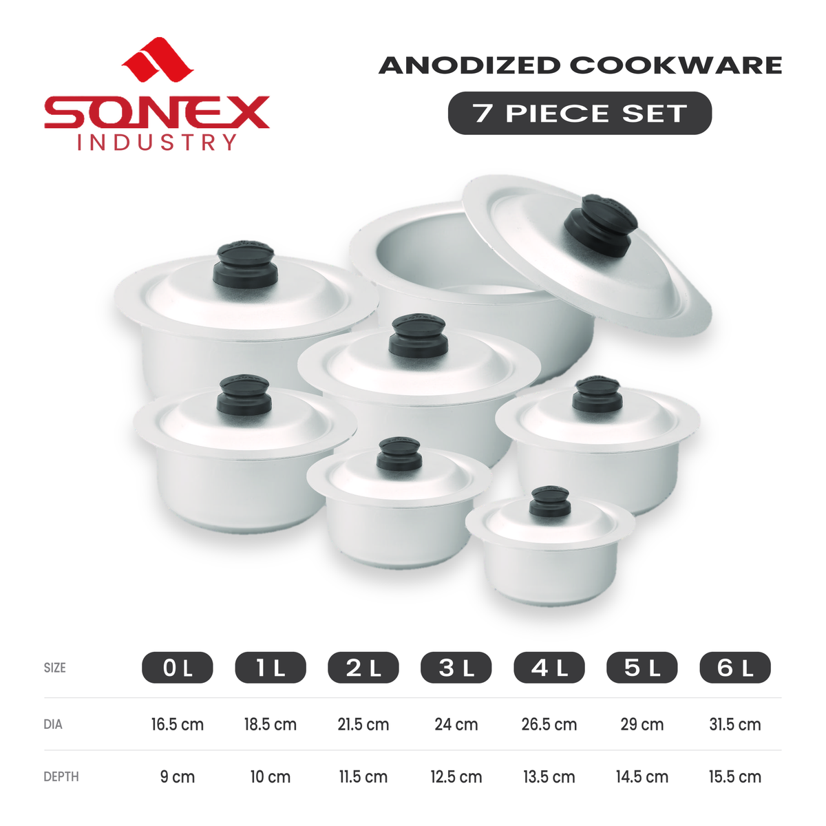 Sonex Anodized Cookware Set 0–6