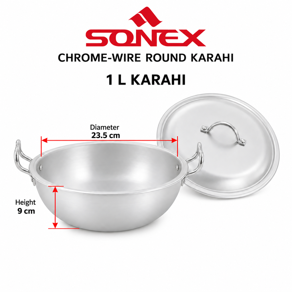 Sonex Chrome-Wire Round Karahi Set – 6 Pieces