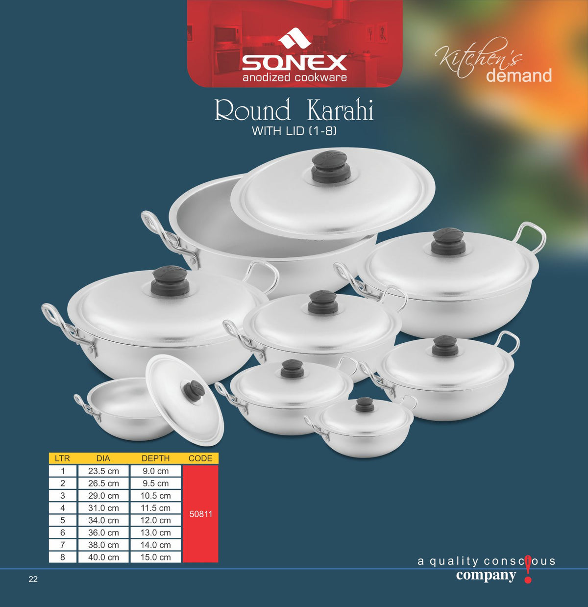 Sonex Anodized Round Karahi Set 1–8